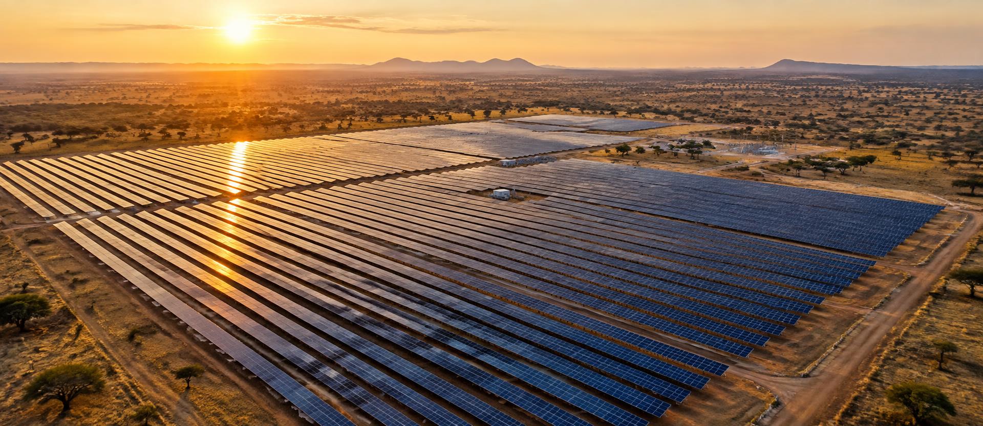 Aerial view of a utility-scale solar farm